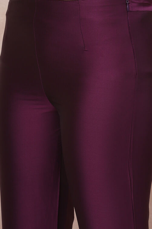 Purple Poly Cotton Slim Pants image number 1